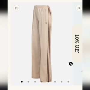 Adidas Firebird Loose Beige Track Pants with Brown Stripes